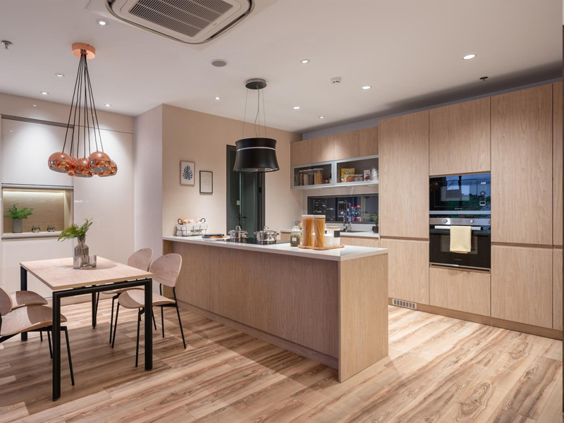 Gỗ Plywood được ứng dụng trong không gian phòng bếp.