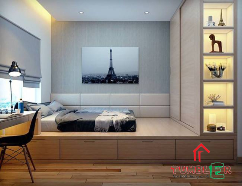 Gỗ Plywood được ứng dụng trong không gian phòng ngủ.