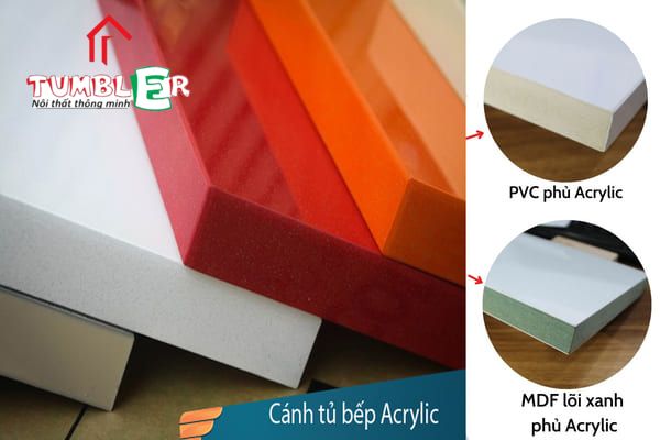 Cấu tạo tủ bếp nhựa Picomat có phần cách từ chất liệu gỗ MDF lõi xanh chống ẩm phủ acrylic bóng gương.