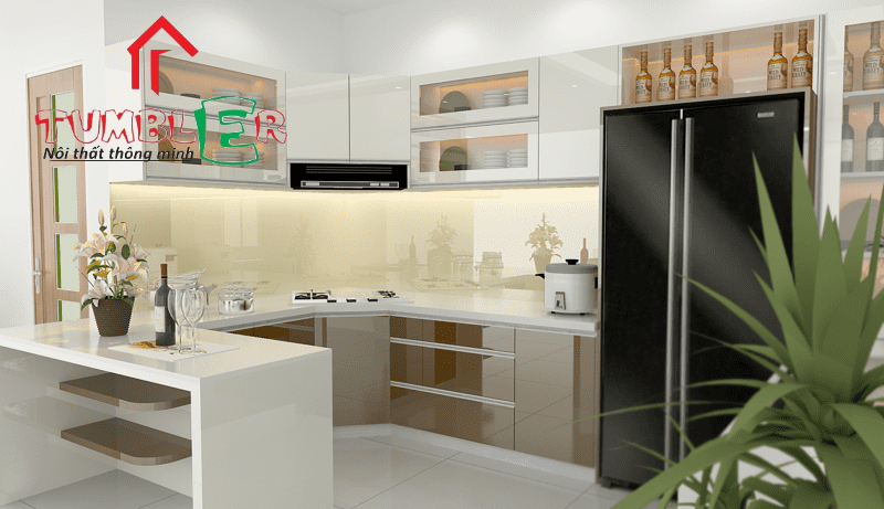 Mẫu tủ bếp Laminate 2 với thiết kế hình chữ U đẹp mắt